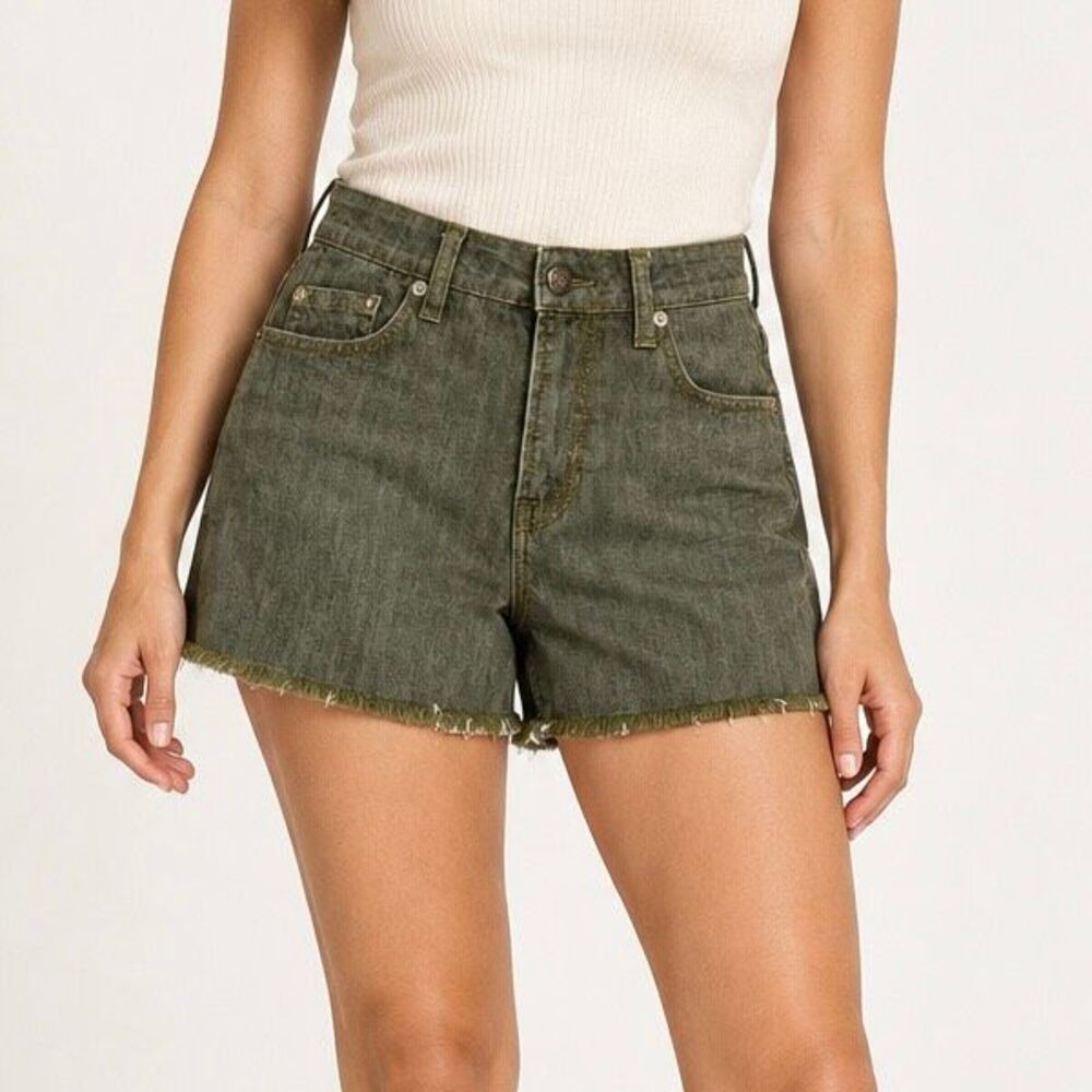 Frye Olive Green High Rise Raw Hem Denim Shorts 0 Women